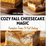 Creamy Pumpkin Cheesecake Bars with swirled pumpkin layers perfect for a Friendsgiving dessert spread.